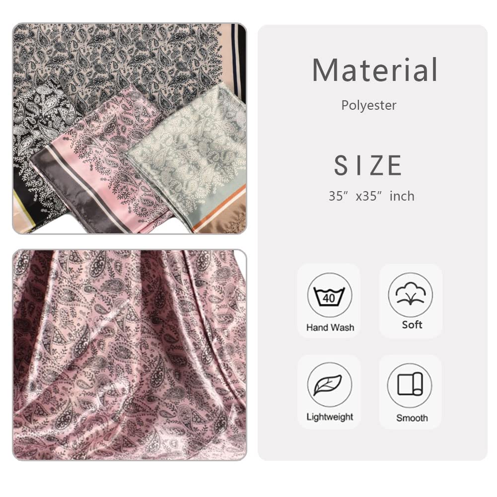 4Pcs Silk Head Scarves for Women Satin Hair Scarf 35”Large Square Bandana Silk Like Neck Scarf Shawl