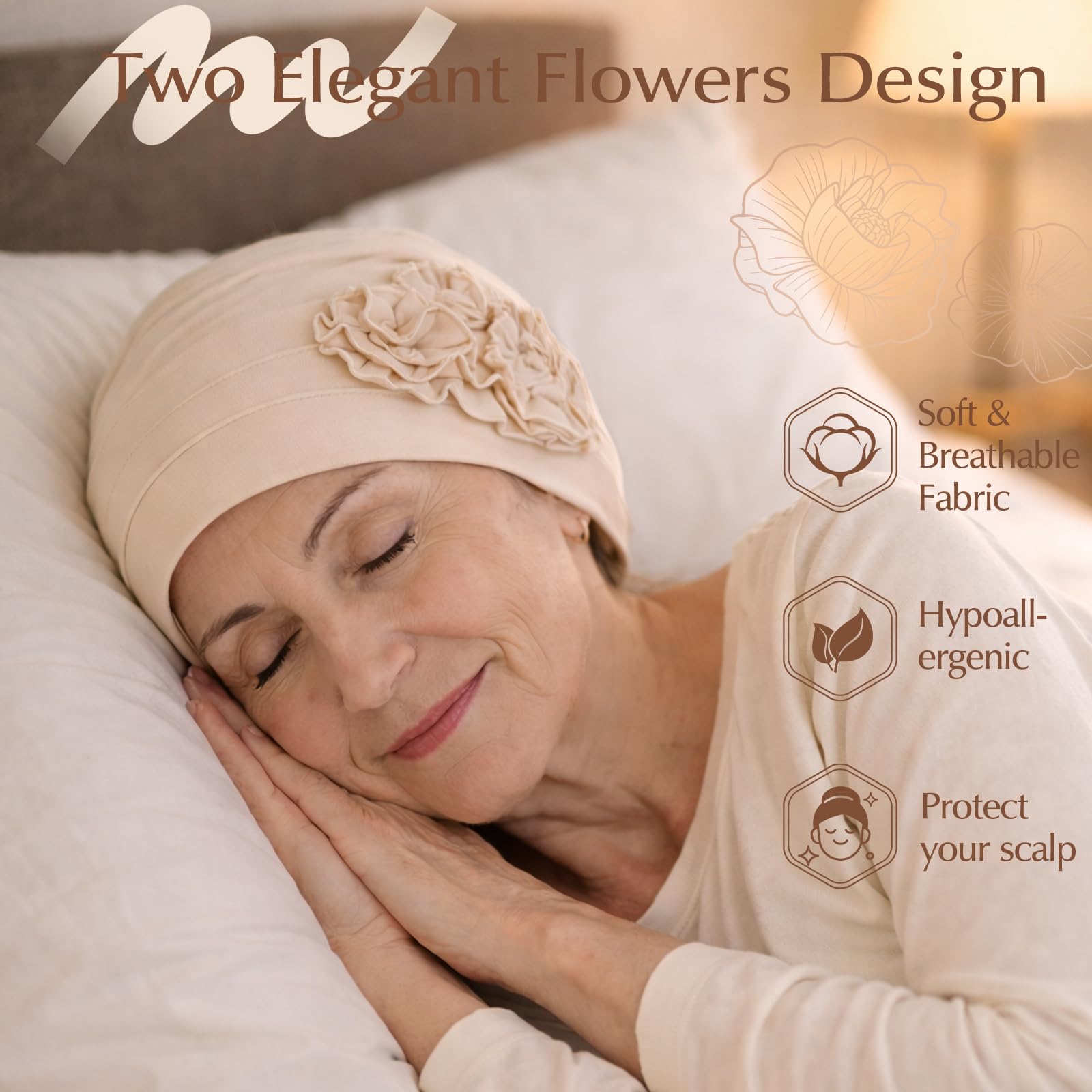 4 Pcs Stylish Cotton Chemo Headwear for Women, Soft Chemo Hats for Hair Loss