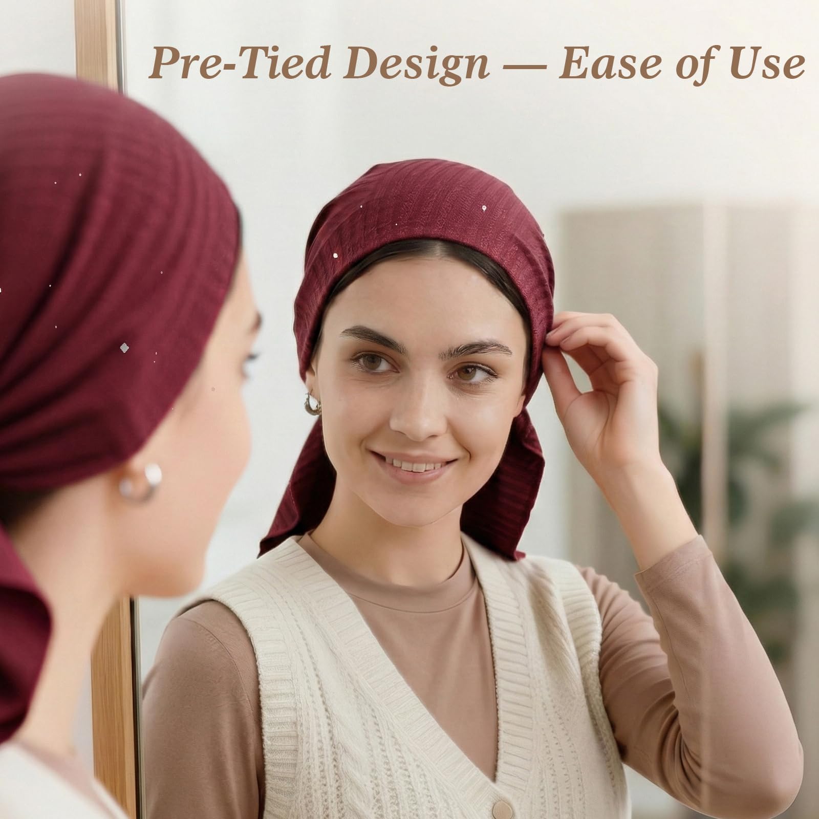 Pretied Head Scarves for Women – Fashionable Glitter Turban Head Wraps, Stylish Chemo Headwear, Elegant Hair Coverings