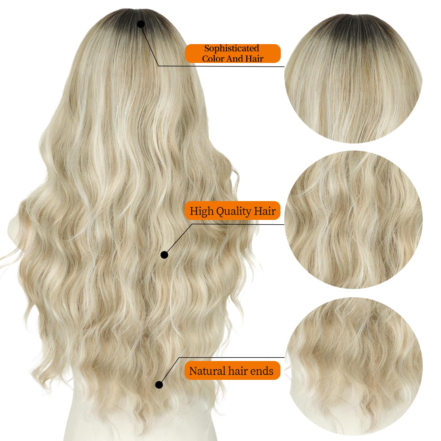 Nnzes Long Brown Mixed Blonde Wavy Wig 4x1 Lace Natural Hairline Middle Part Curly Heat-Resistant Synthetic Fiber for Women & Beginners Daily Party Use 26In