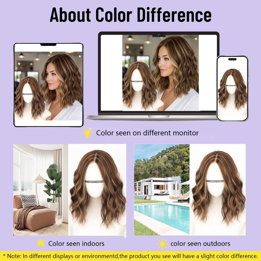 AISI HAIR 14Inch Dark to Light Blonde Wig for Women,Wave Synthetic Lace Wig