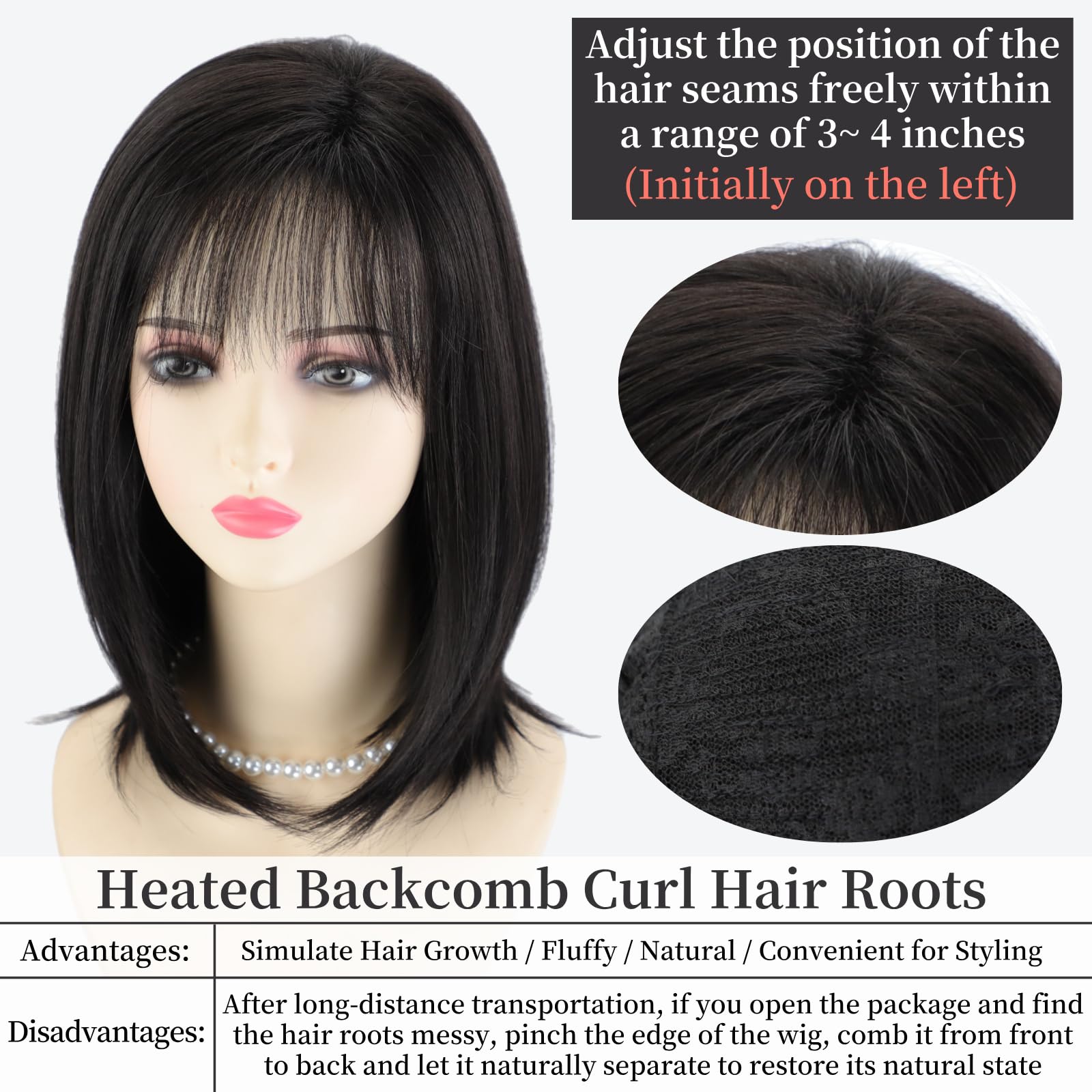 RENERSHOW Ombre Blonde Highlight Layered Bob Wig with Bangs for White Women