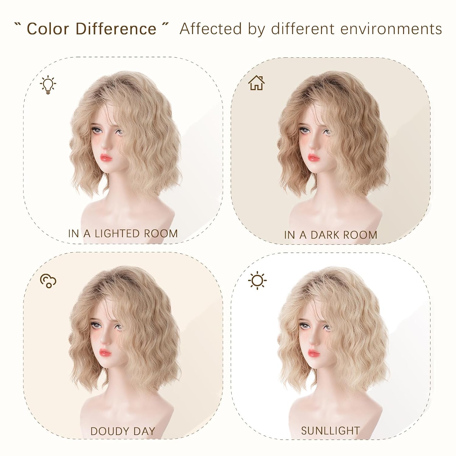 Aida ble Short Ombre Ash Blonde Wavy Wigs for Women 14 Inch Shoulder Length Curly Wavy Bob Wig Synthetic Natural Hair Wig for Daily Party Use (Ash Blonde, 14 inch)