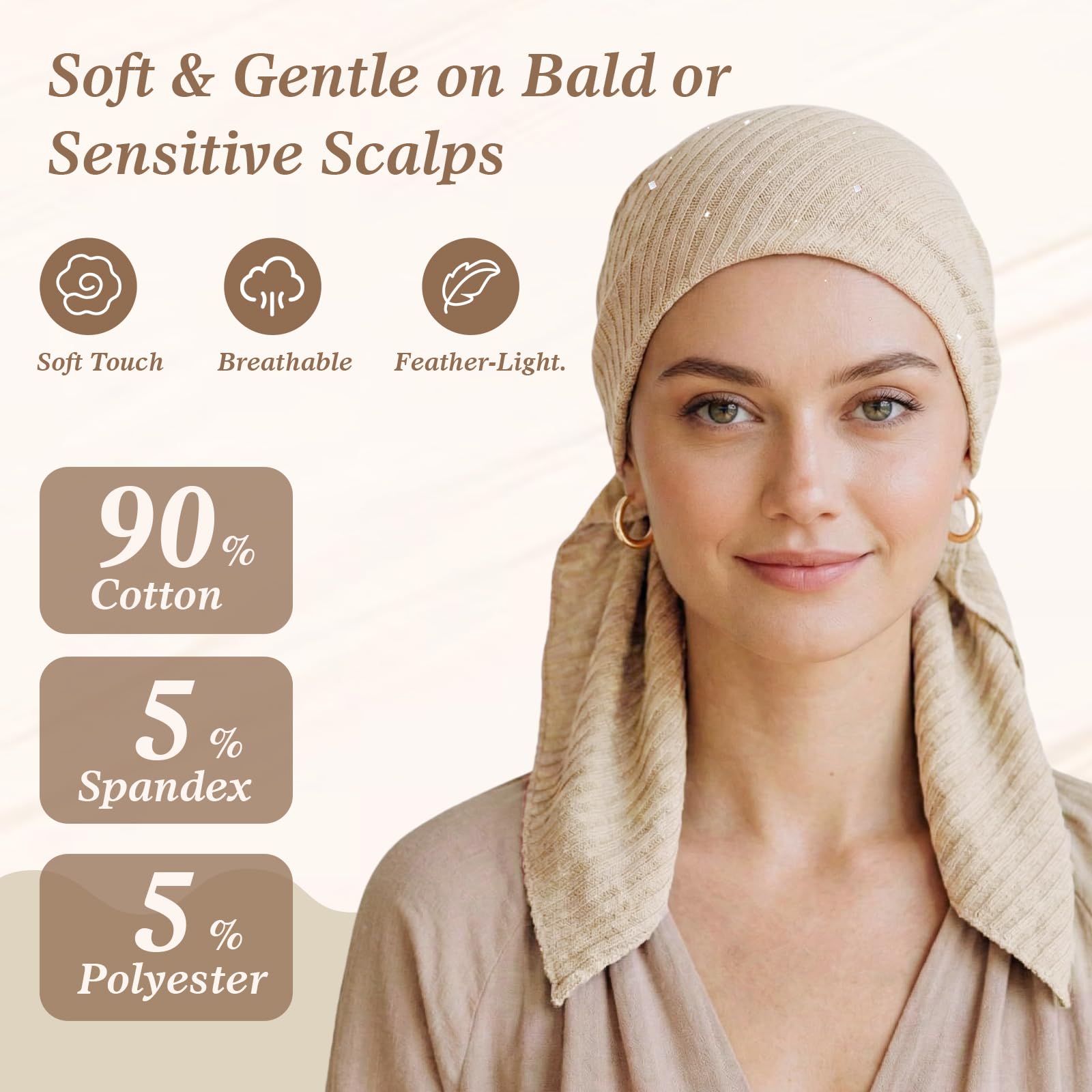 Pretied Head Scarves for Women – Fashionable Glitter Turban Head Wraps, Stylish Chemo Headwear, Elegant Hair Coverings