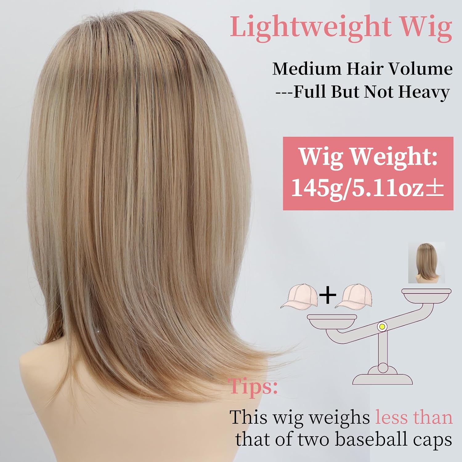 RENERSHOW Ombre Blonde Highlight Layered Bob Wig with Bangs for White Women