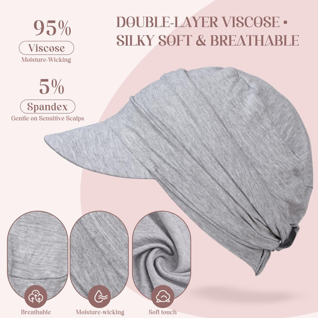 4 Pcs Stretch Chemo Headwear for Women, Soft Cancer Headwear, Viscose Newsboy Cap Elastic Cancer Hat for Hair Loss