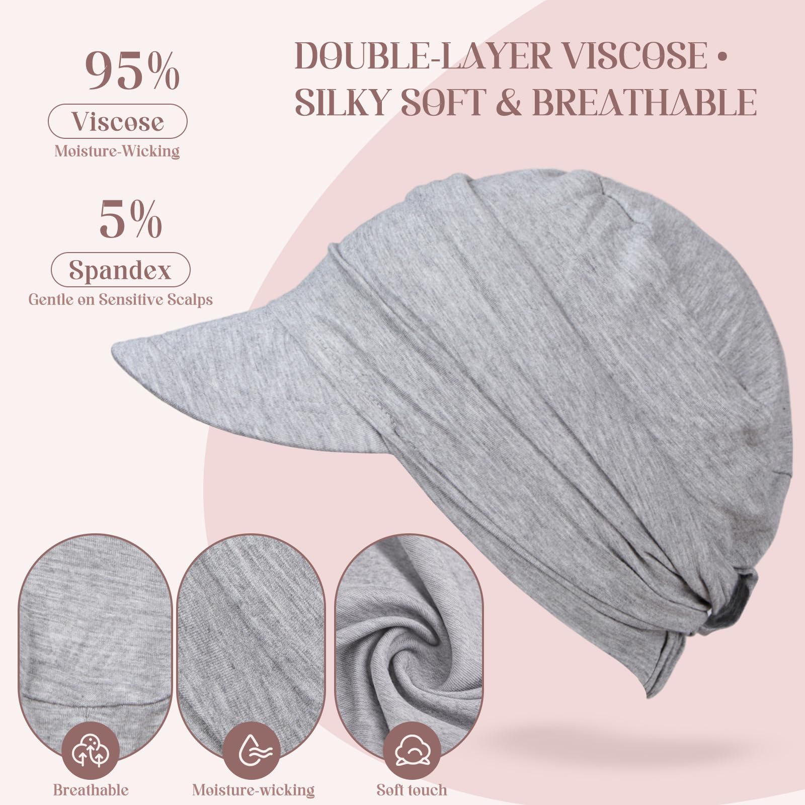 4 Pcs Stretch Chemo Headwear for Women, Soft Cancer Headwear, Viscose Newsboy Cap Elastic Cancer Hat for Hair Loss