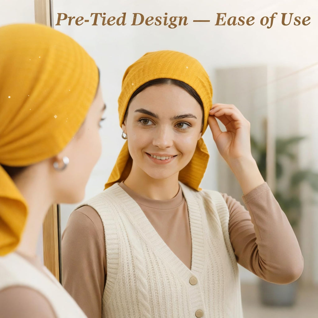 Pretied Head Scarves for Women – Fashionable Glitter Turban Head Wraps, Stylish Chemo Headwear, Elegant Hair Coverings