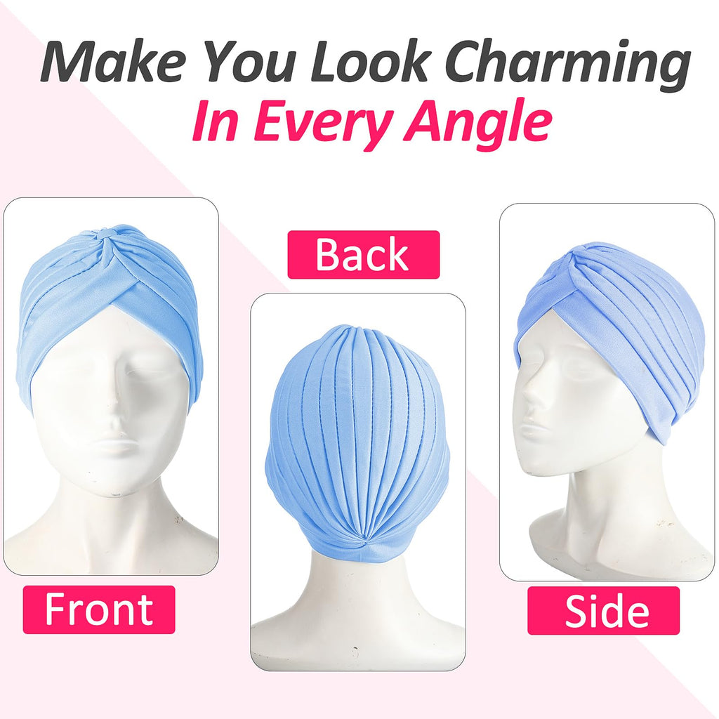 Syhood 22 Pieces Stretch Turbans Chemo Head Wrap Cancer Head Beanie Twisted Turban Cap Cover Hats for Women