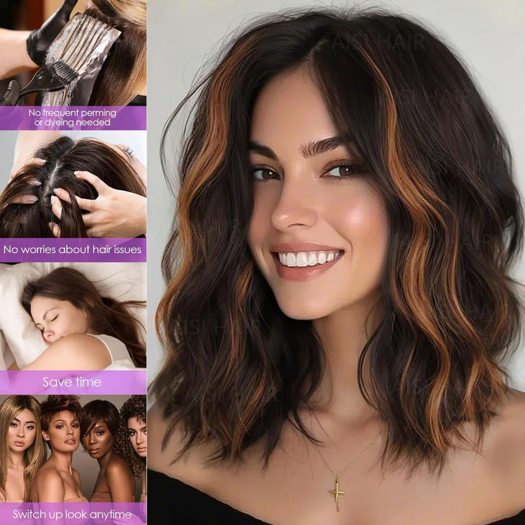 AISI HAIR 14Inch Dark to Light Blonde Wig for Women,Wave Synthetic Lace Wig