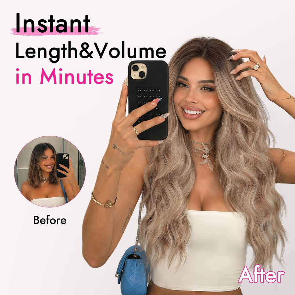 Nnzes Long Brown Mixed Blonde Wavy Wig 4x1 Lace Natural Hairline Middle Part Curly Heat-Resistant Synthetic Fiber for Women & Beginners Daily Party Use 26In
