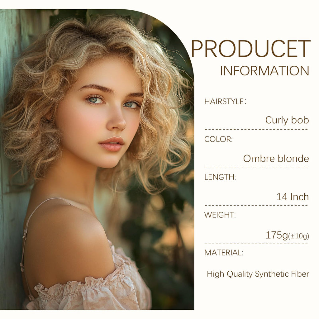 Aida ble Short Ombre Ash Blonde Wavy Wigs for Women 14 Inch Shoulder Length Curly Wavy Bob Wig Synthetic Natural Hair Wig for Daily Party Use (Ash Blonde, 14 inch)