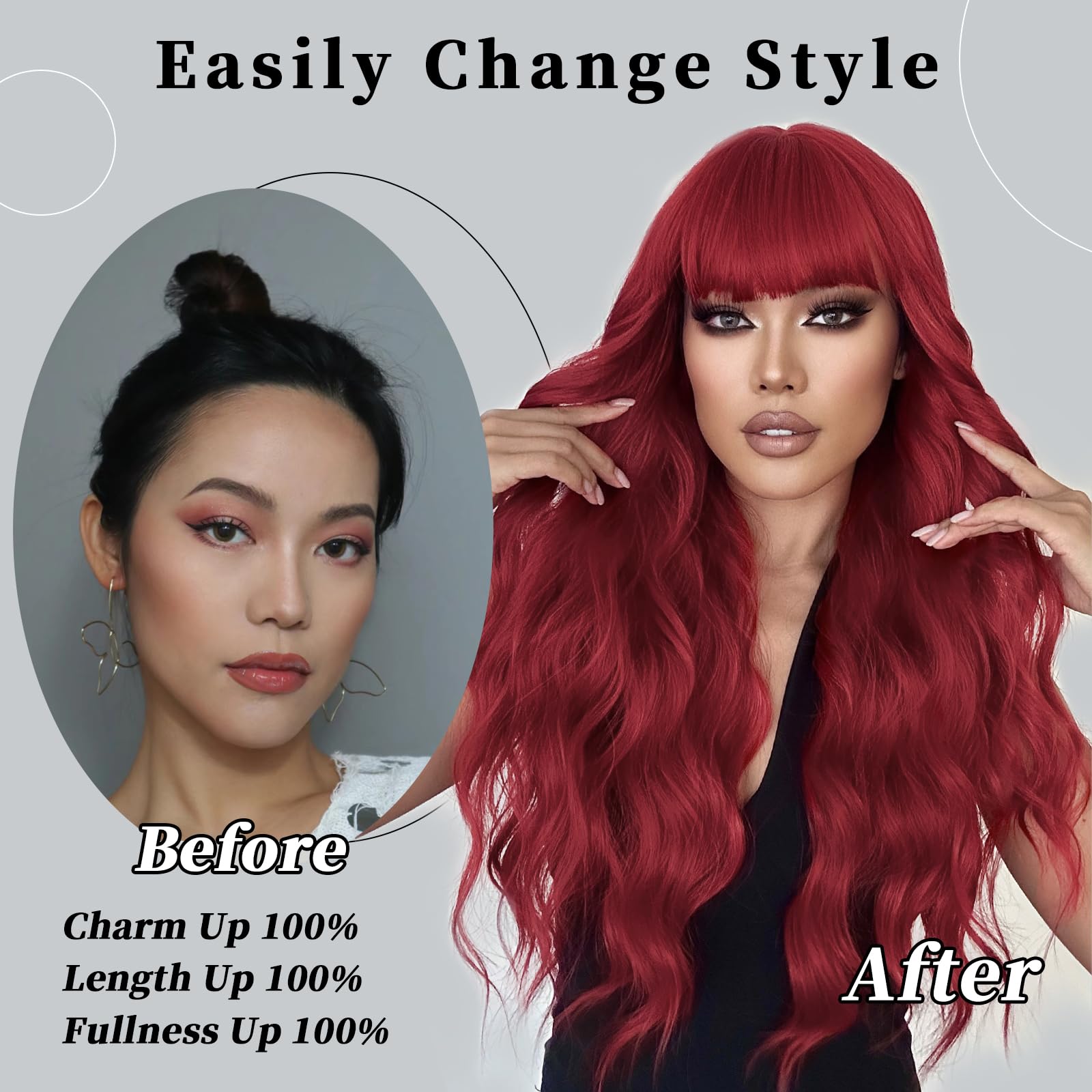 Lativ Ombre Blonde Brown Wig with Bangs Long Wavy Curly Wig with Brown End