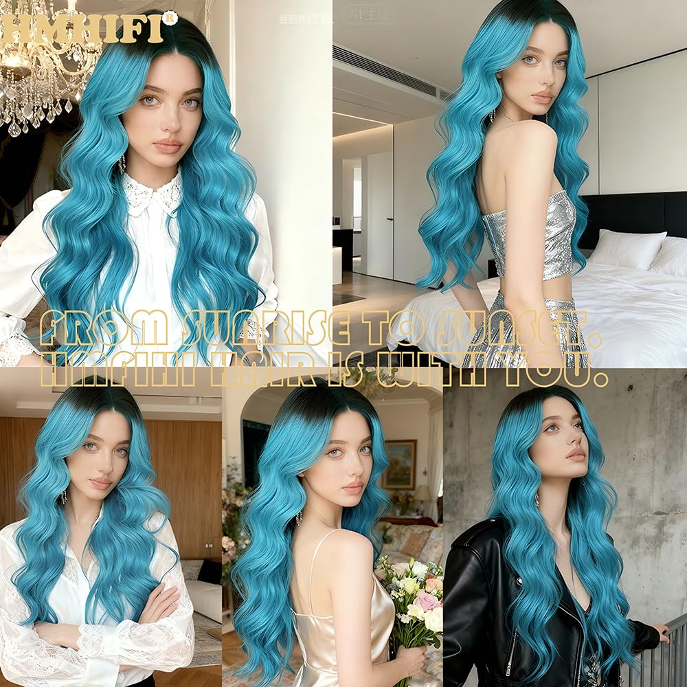HMHIFI Blonde Wig for Women,26 Inch Long Wavy Curly Middle Part Hair