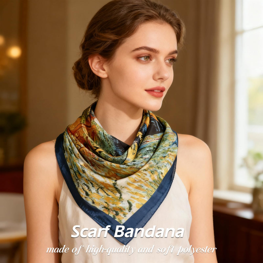 Ciormis 35" Silk Head Scarf for Women, 4 Pcs Satin Hair Scarf Square Silk Bandana Top Neck Scarves Hair Wraps for Sleeping