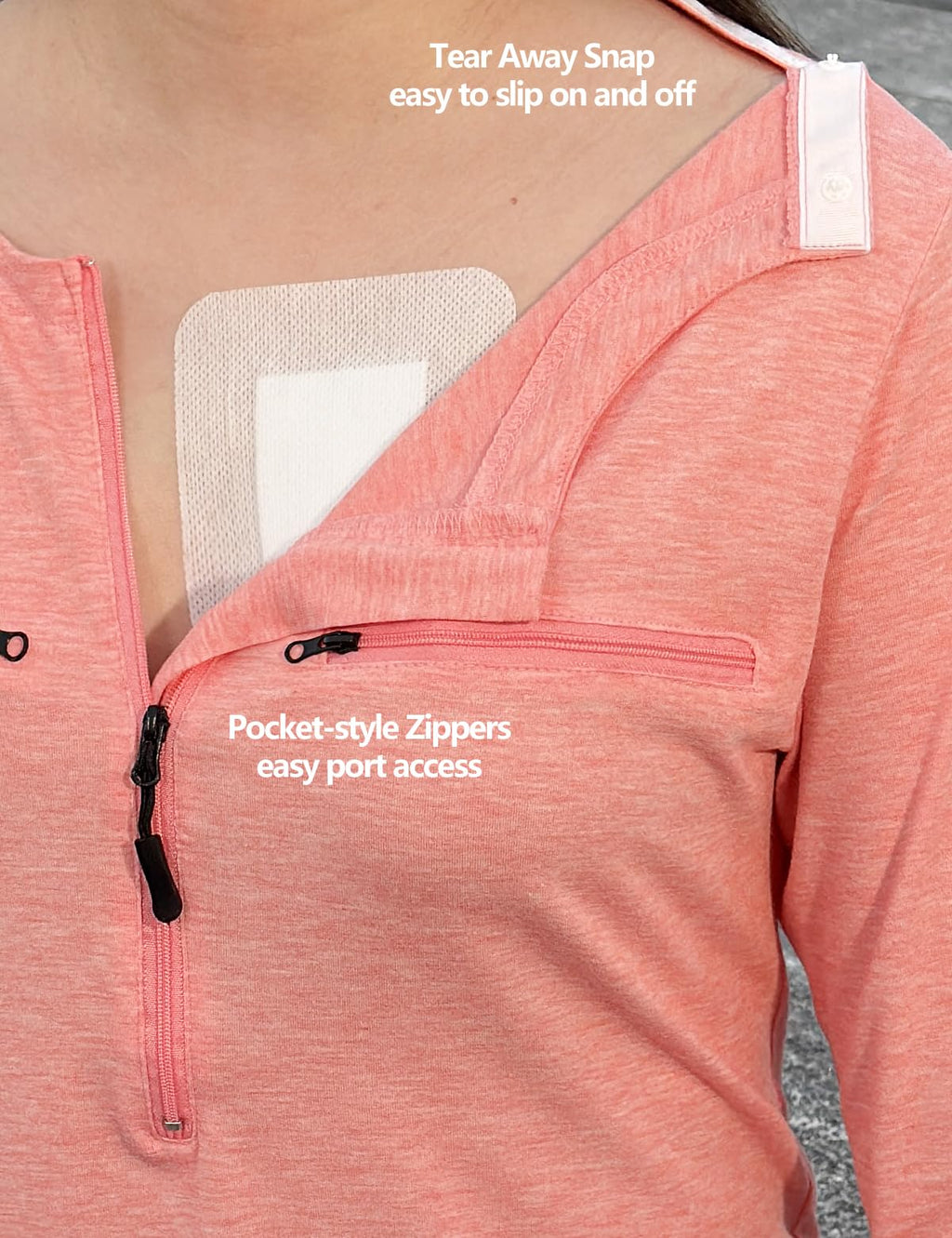 Chemo Port Shirts for Women Long Sleeve Post-Surgery Recovery with 2 Side Snaps Shoulder Surgery & Dialysis Recovery Shirts