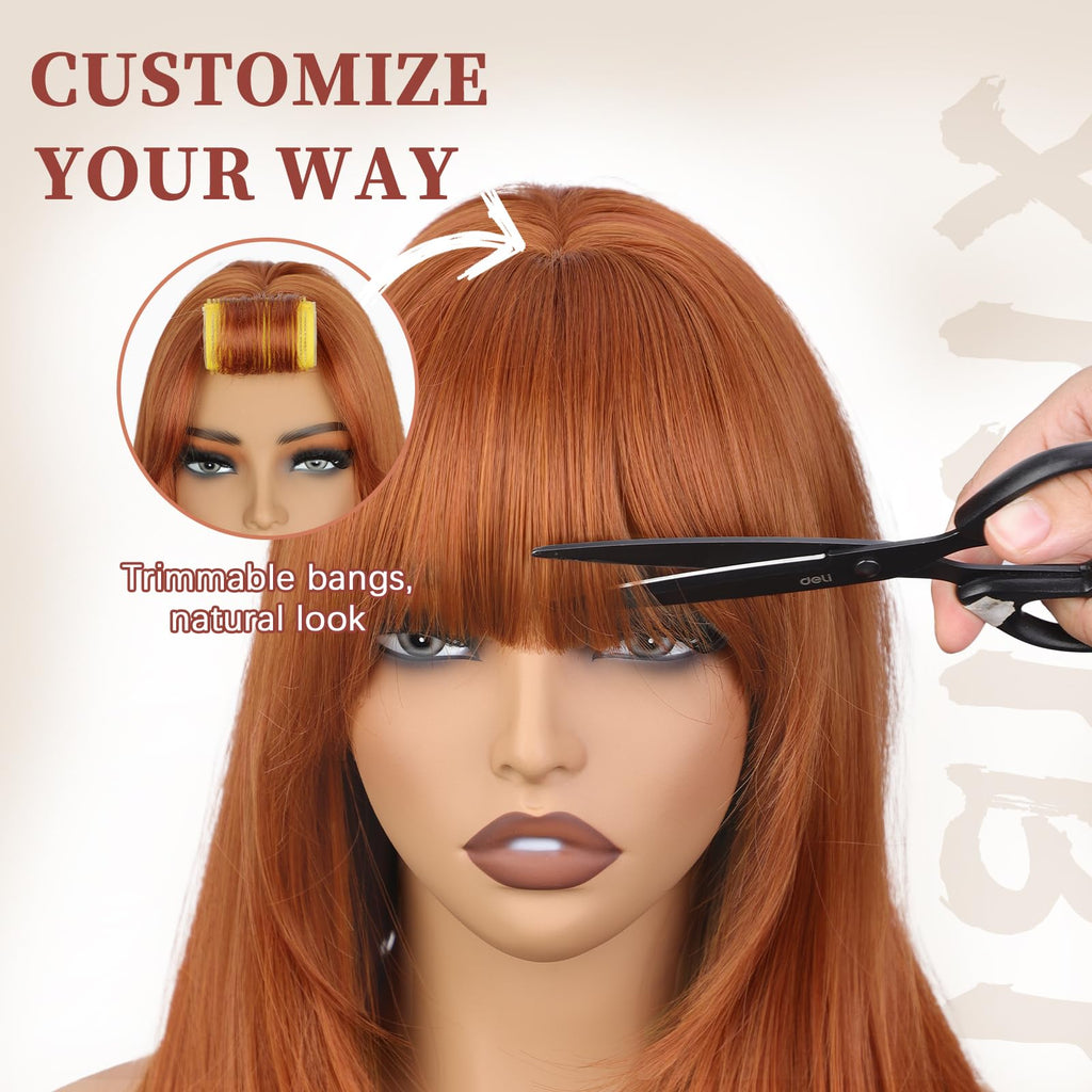 XIXIBI Wig with Bangs for Women,Long Straight,Brown Blonde Highlight