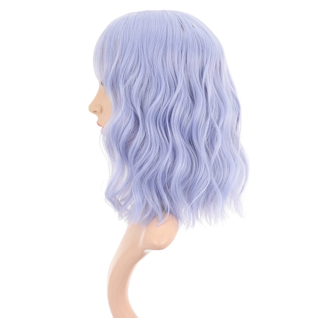 FAELBATY Blonde Wave Short Bob Wigs With Air Bangs Shoulder Length Wig For Women and Girls Curly Wavy Synthetic Cosplay Costume Wig (12" Mix blonde and gold)