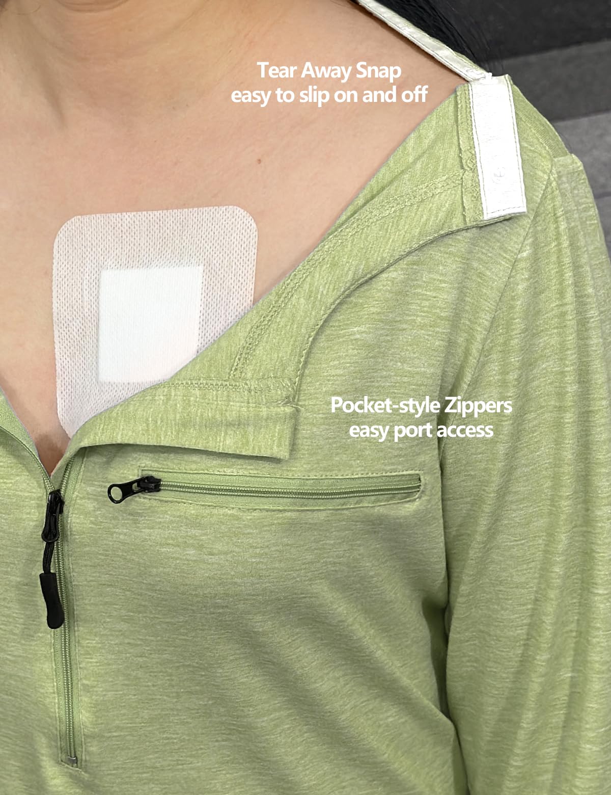 Chemo Port Shirts for Women Long Sleeve Post-Surgery Recovery with 2 Side Snaps Shoulder Surgery & Dialysis Recovery Shirts
