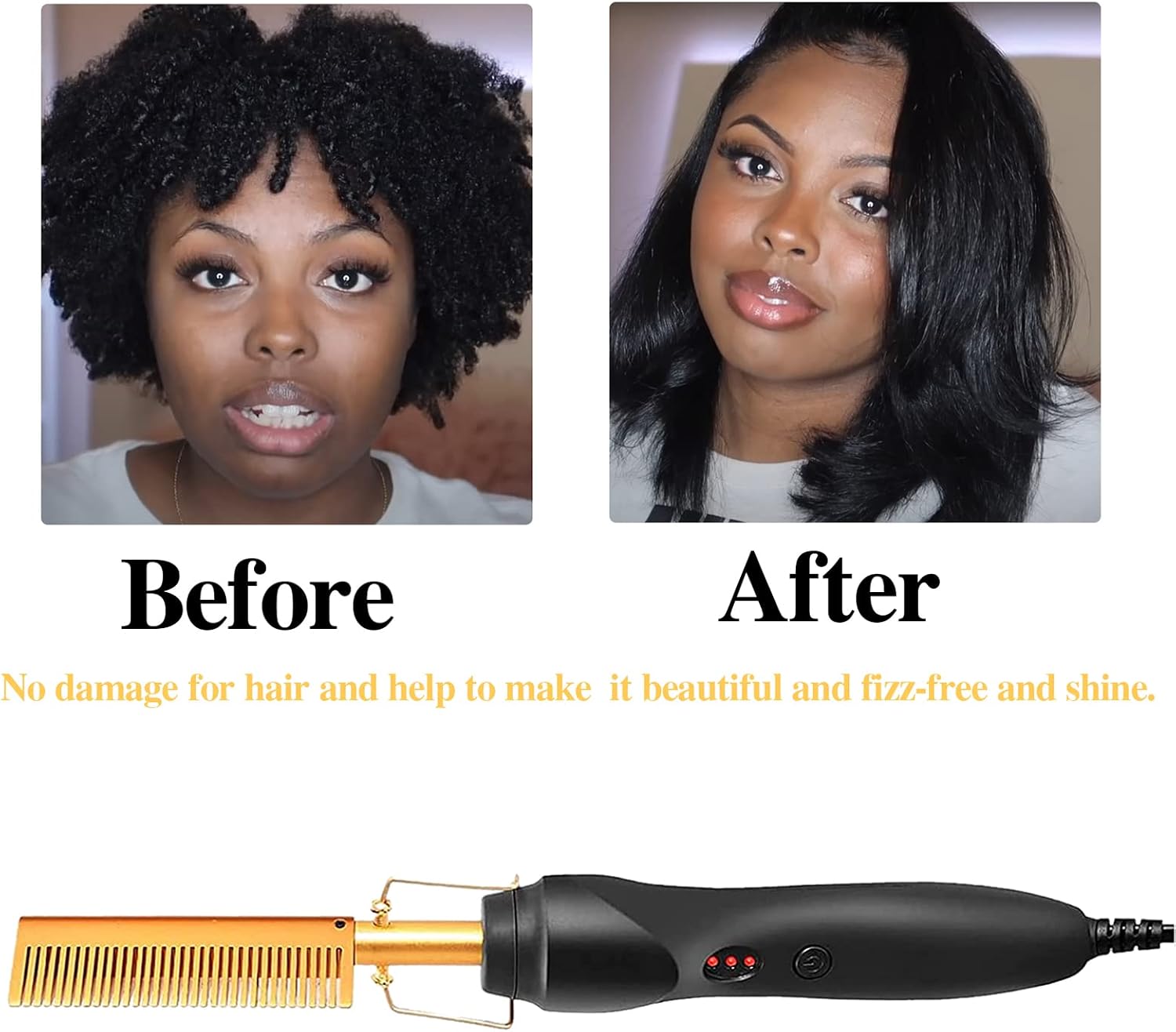 Electric Hot Comb Hair Straightener, Deluxe Electrical Straightening Comb Curling Iron for Natural Black Wigs, Hot Comb Electric for Wigs Pressing Combs with Wig Glue Melting Spray Hair Wax Stick