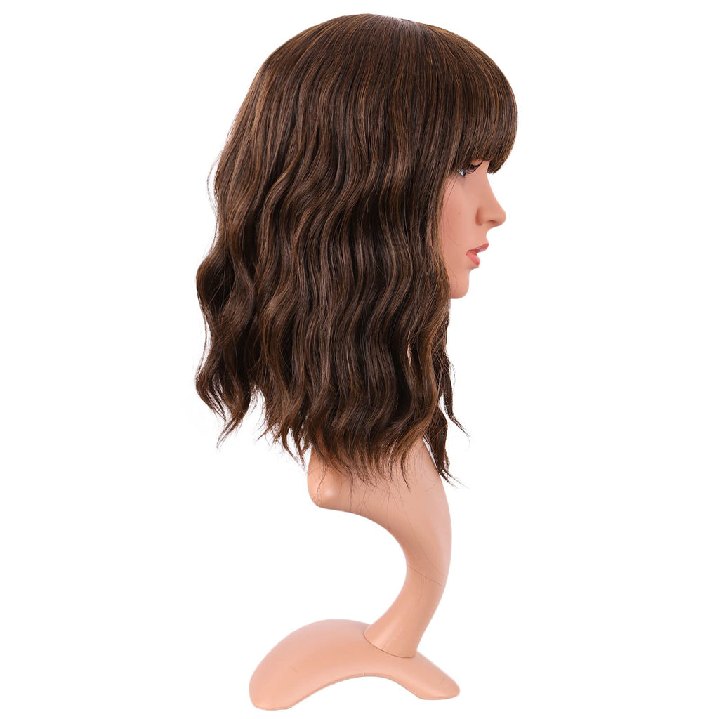 MapofBeauty 14 Inch Short Curly Women Flat Bangs Bob Wig, Black