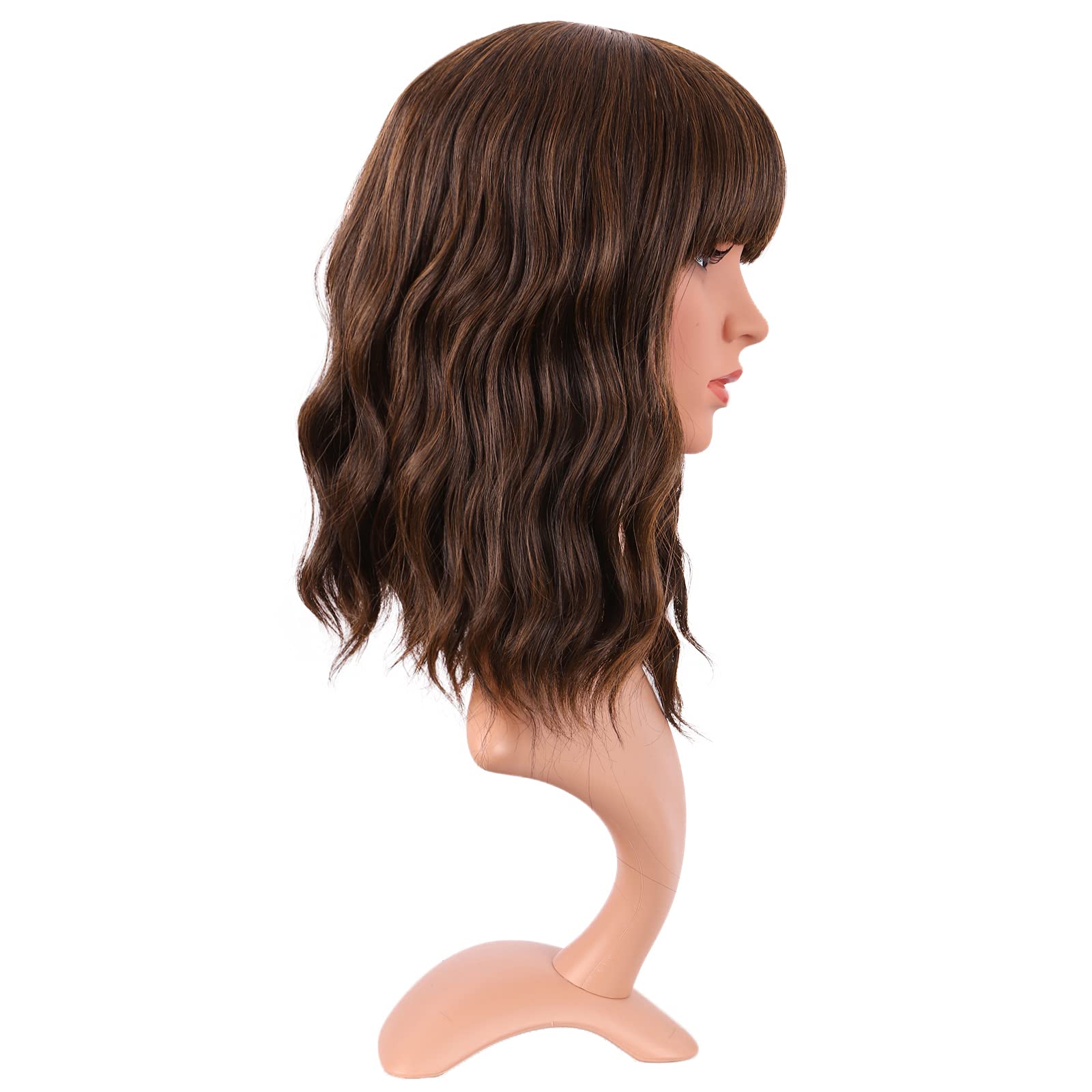 MapofBeauty 14 Inch Short Curly Women Flat Bangs Bob Wig, Black