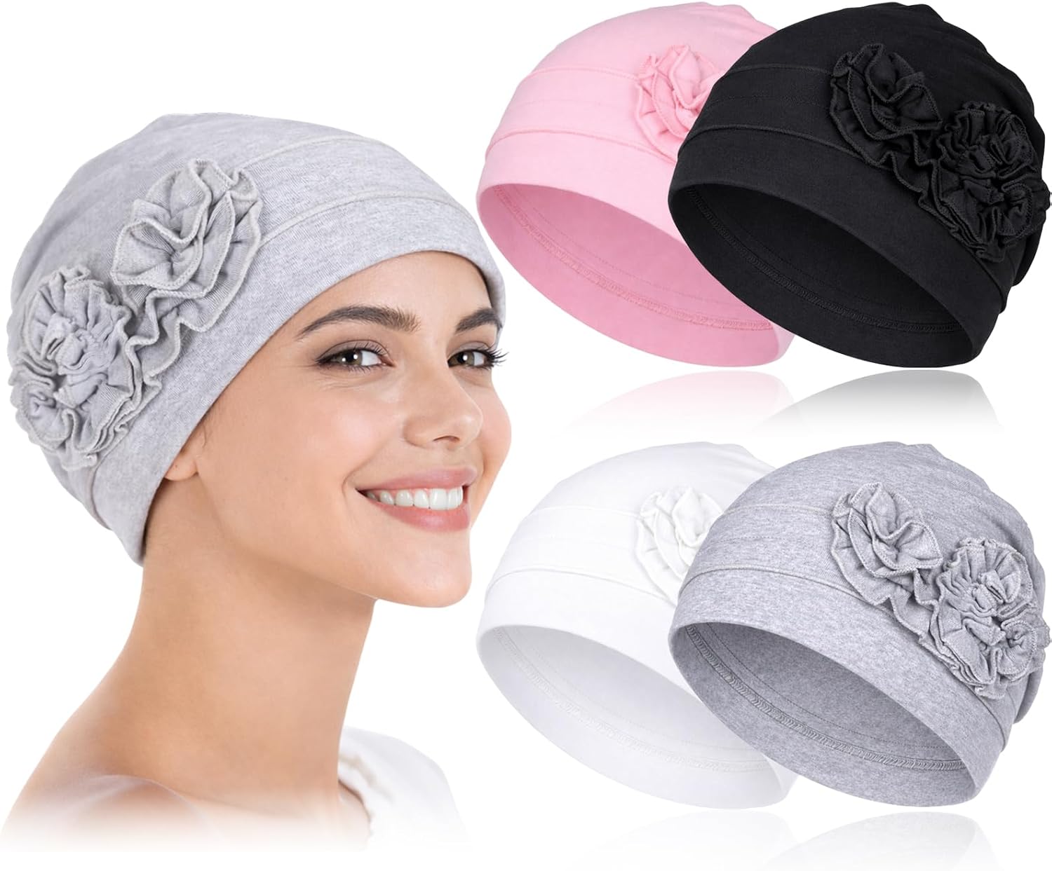 4 Pcs Stylish Cotton Chemo Headwear for Women, Soft Chemo Hats for Hair Loss