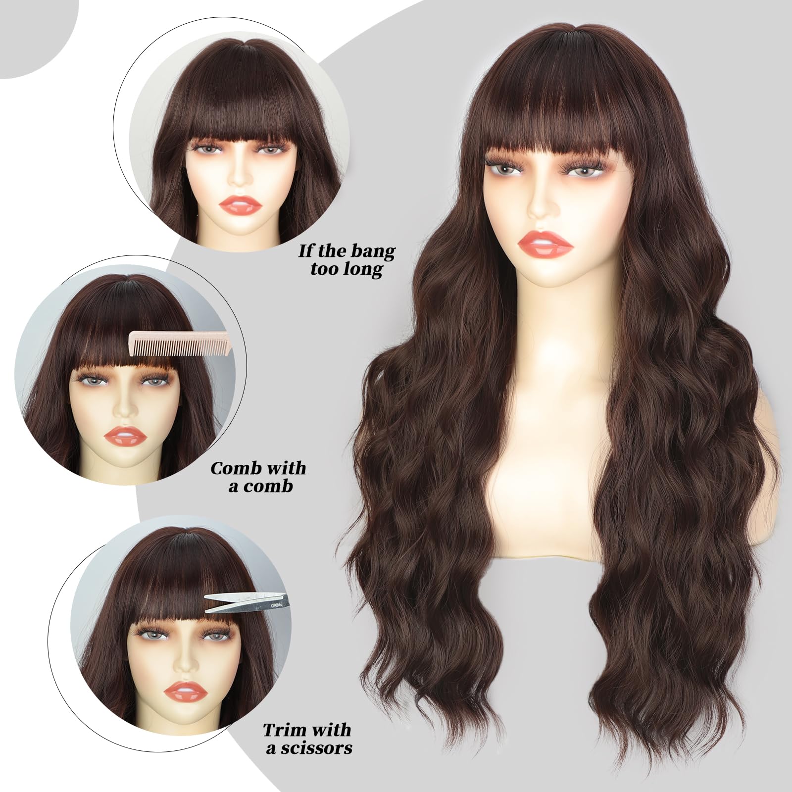 Lativ Ombre Blonde Brown Wig with Bangs Long Wavy Curly Wig with Brown End