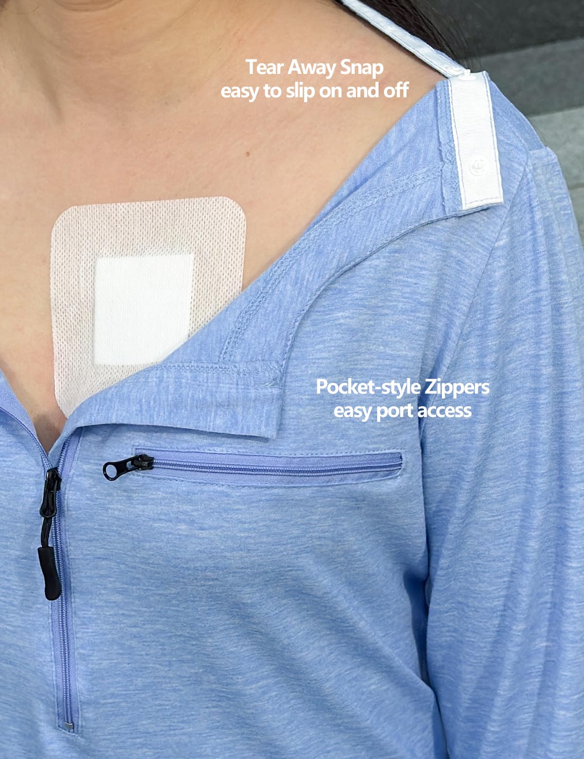 Chemo Port Shirts for Women Long Sleeve Post-Surgery Recovery with 2 Side Snaps Shoulder Surgery & Dialysis Recovery Shirts