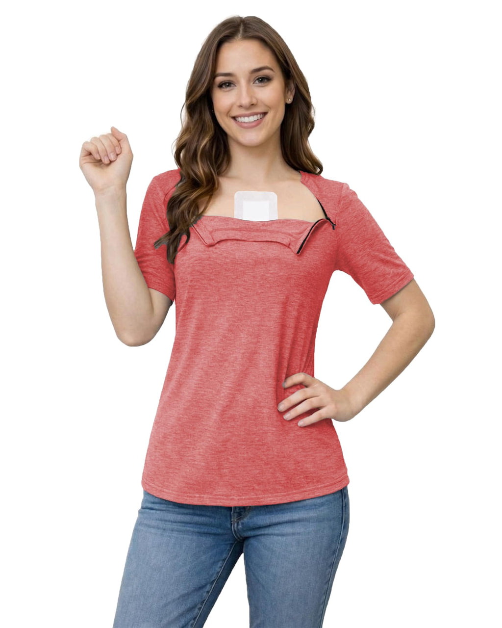 Youdiao Chemo Shirts for Port Access Women Post Shoulder Surgery Shirts with 2 Hidden Side Zippers Short Sleeve Tear Away Top