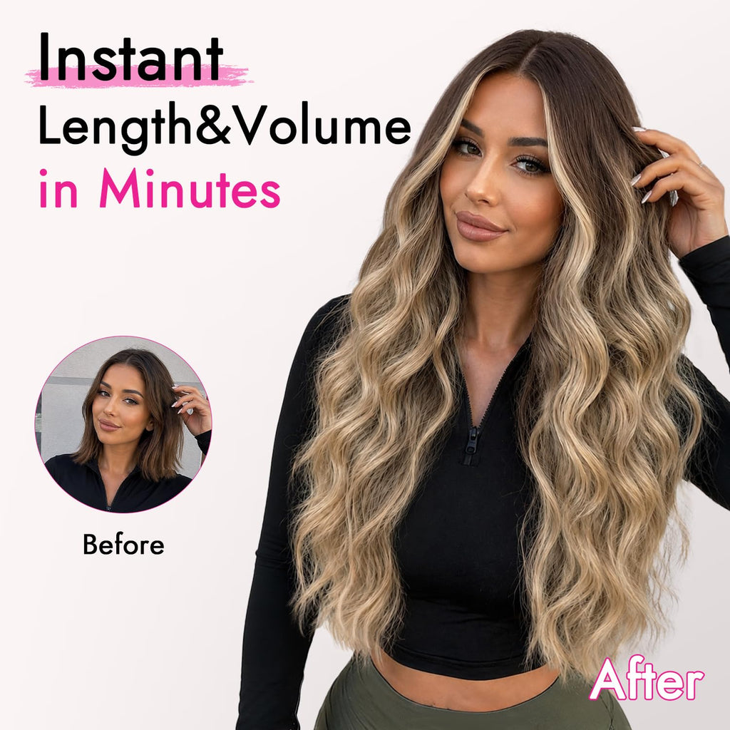 Nnzes Long Brown Mixed Blonde Wavy Wig 4x1 Lace Natural Hairline Middle Part Curly Heat-Resistant Synthetic Fiber for Women & Beginners Daily Party Use 26In