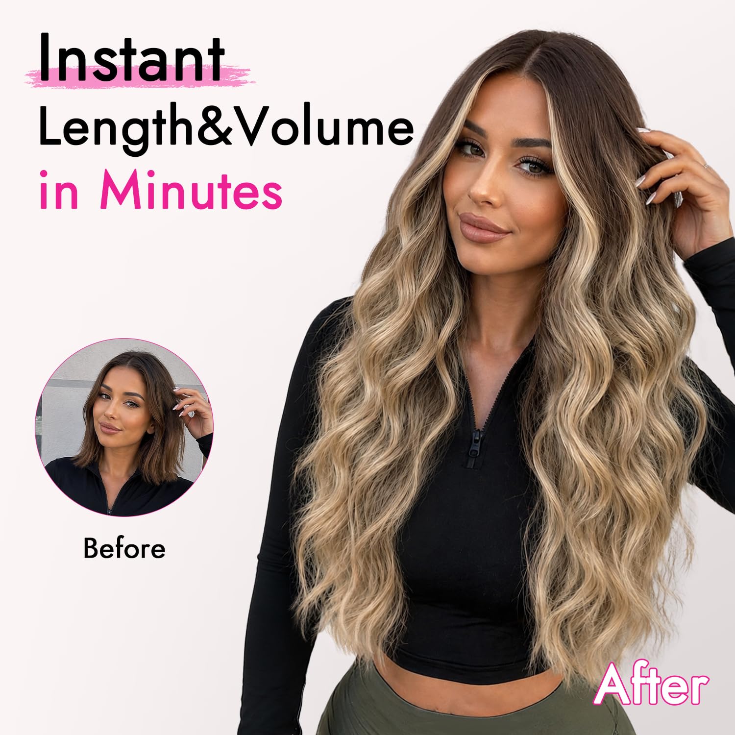 Nnzes Long Brown Mixed Blonde Wavy Wig 4x1 Lace Natural Hairline Middle Part Curly Heat-Resistant Synthetic Fiber for Women & Beginners Daily Party Use 26In
