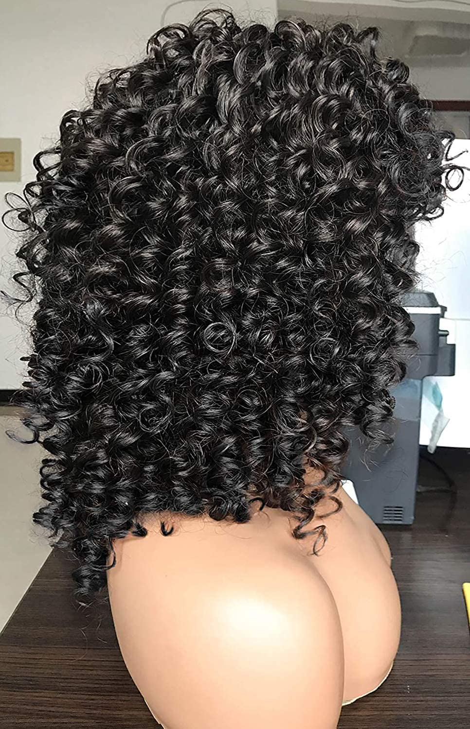 Curly Afro Wigs for Black Women Kinky Curly Wig with Bangs Synthetic Fiber Natural Looking Glueless Hair for Daily Wear