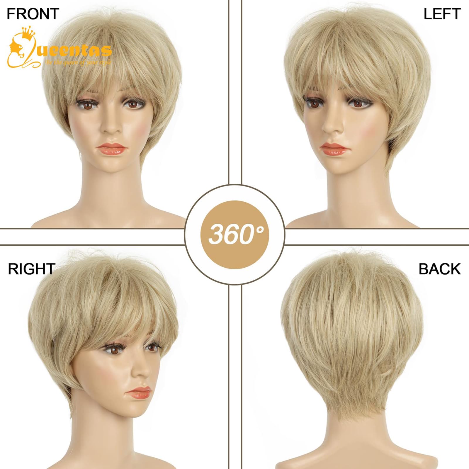 8" Layered Pixie Cut Synthetic Wig for Women Blonde Mixed Brown with Roots