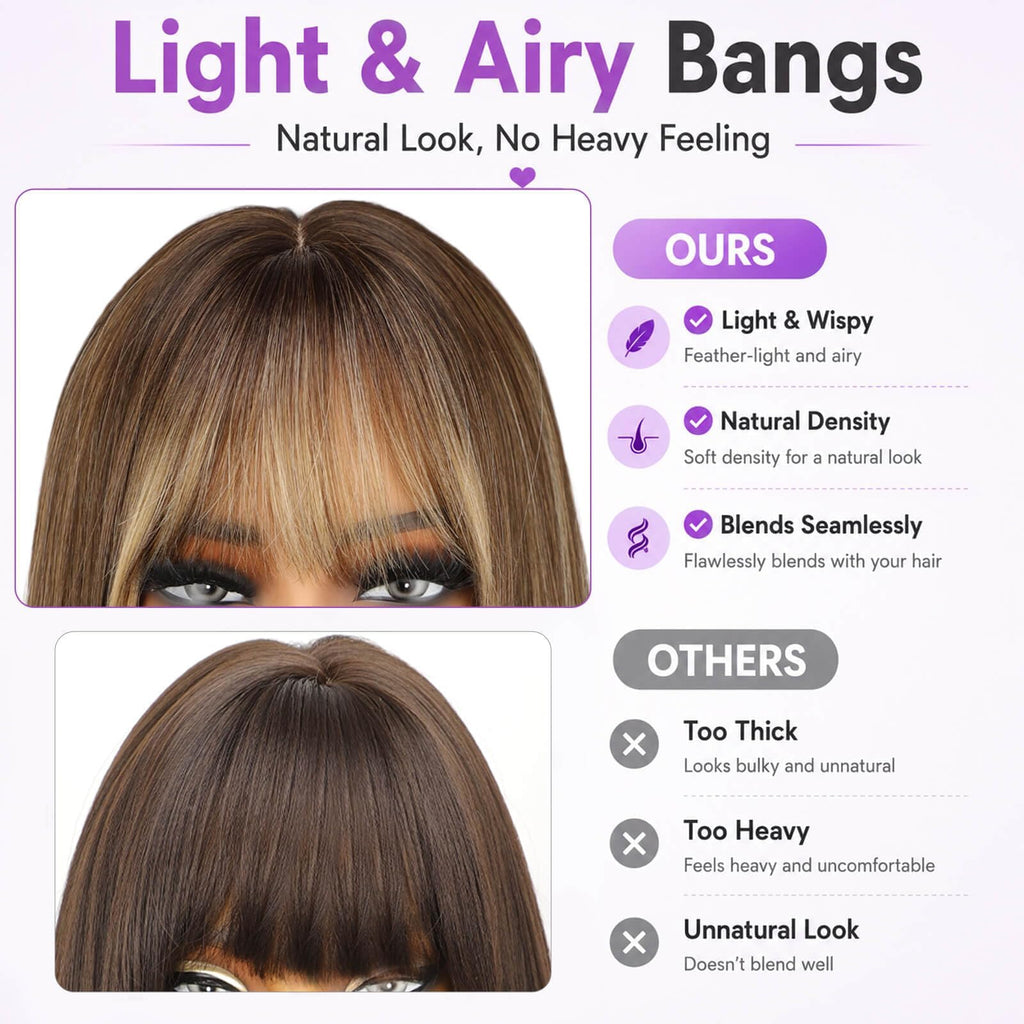 Eawwii Wig with Bangs for Women,Brown Blonde Synthetic 4x4 Scalp Wigs