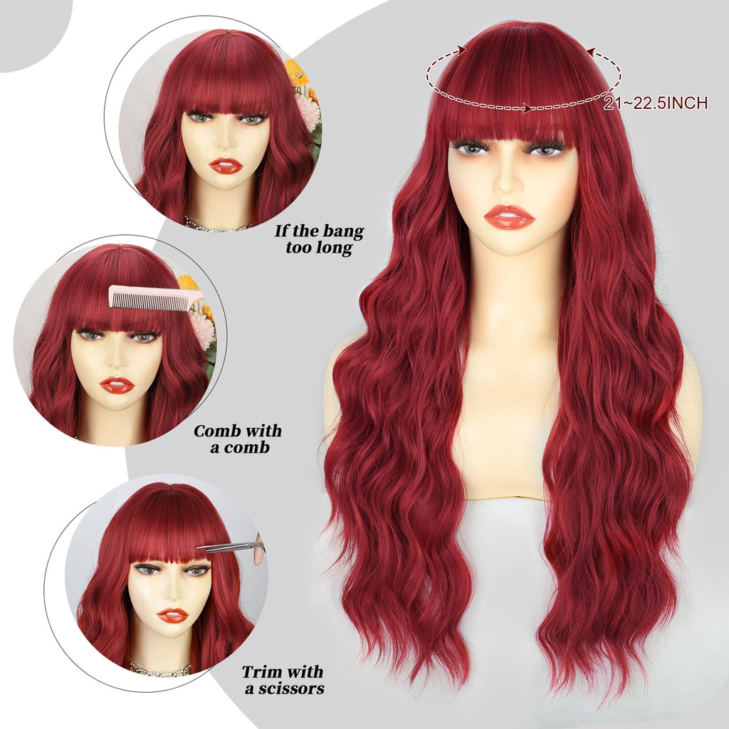 Lativ Ombre Blonde Brown Wig with Bangs Long Wavy Curly Wig with Brown End