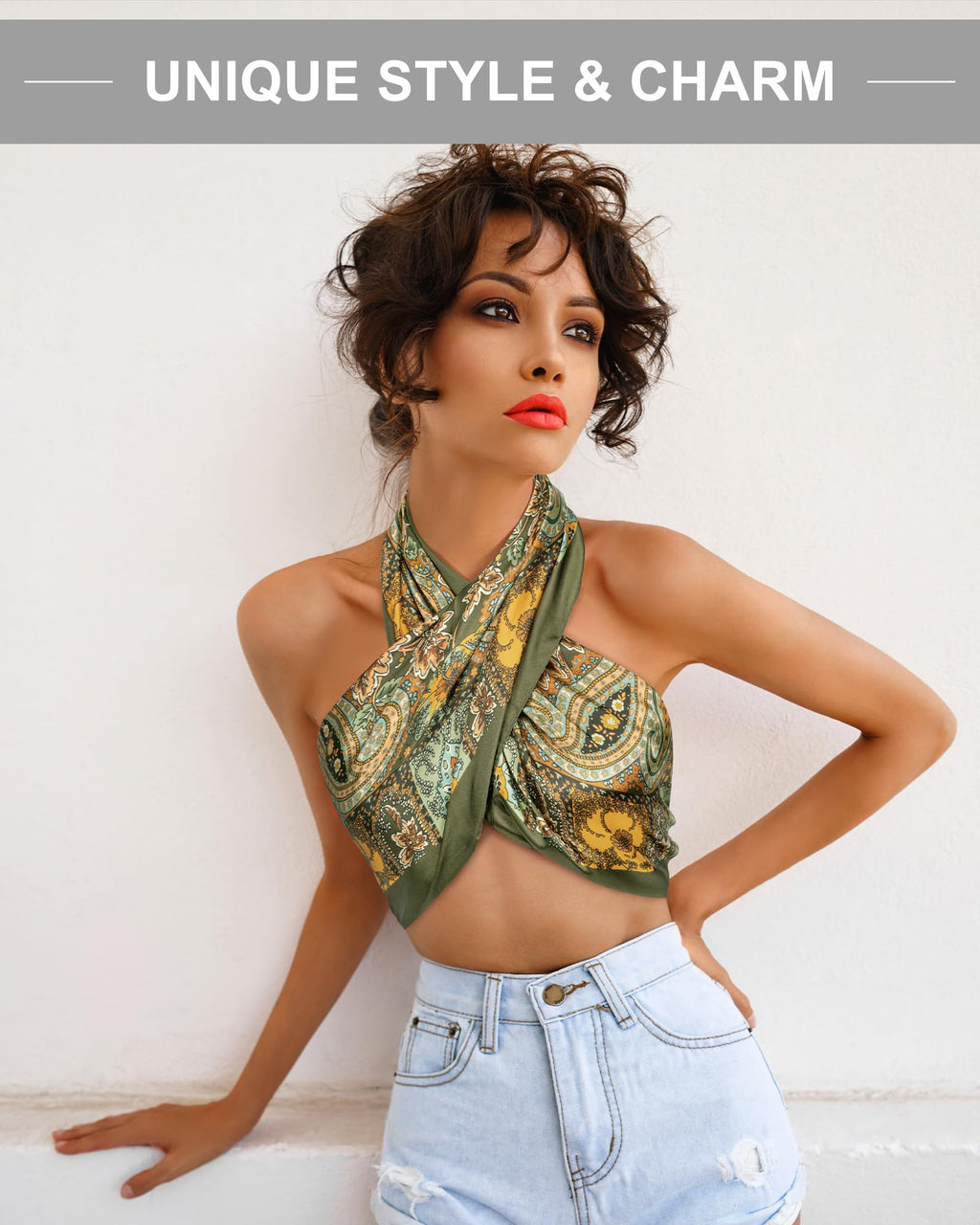 Senker Fashion 2Pcs 35" Silk Head Scarf for Women