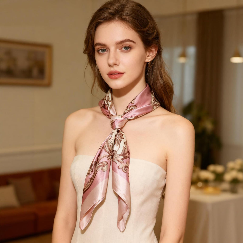 Ciormis 35" Silk Head Scarf for Women, 4 Pcs Satin Hair Scarf Square Silk Bandana Top Neck Scarves Hair Wraps for Sleeping