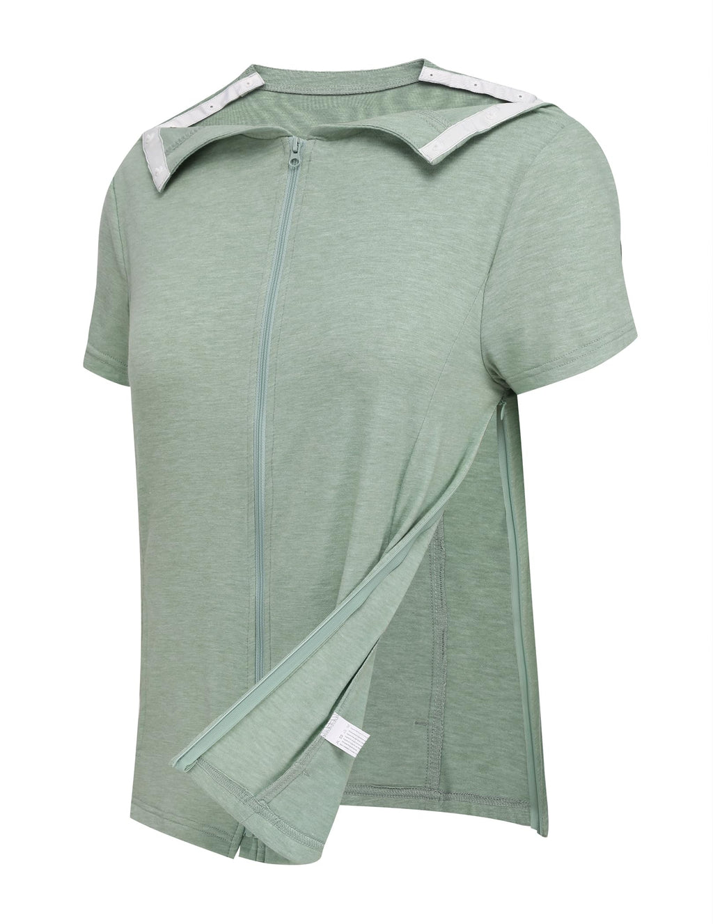 Deyeek Mastectomy Shirts with Drain Pockets Post Shoulder Surgery Tops for Women Chemo Port Short Sleeve with Zippers