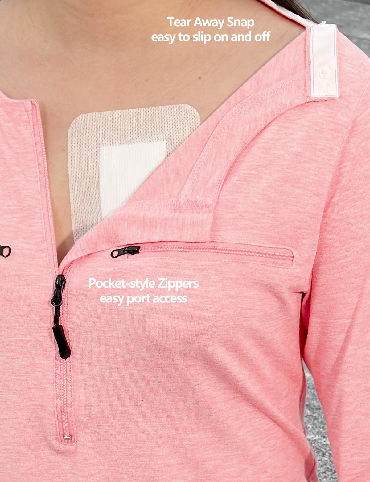 Chemo Port Shirts for Women Long Sleeve Post-Surgery Recovery with 2 Side Snaps Shoulder Surgery & Dialysis Recovery Shirts
