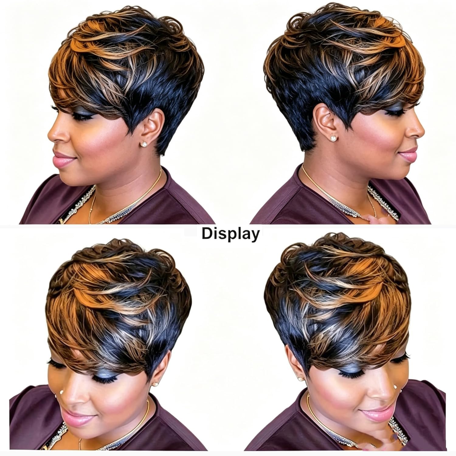 VRZ Pixie Cut Wigs for Black Women Brazilian Curly Pixie Cut Wig Human Hair Glueless Short Layered Wigs With Bangs Natural Black Color No Glue Human Hair Wig for Daily Use