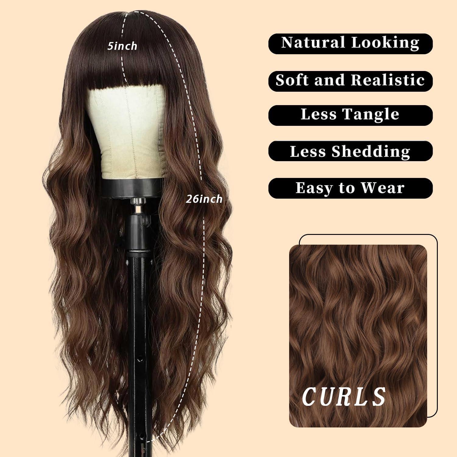 Lativ Ombre Blonde Brown Wig with Bangs Long Wavy Curly Wig with Brown End