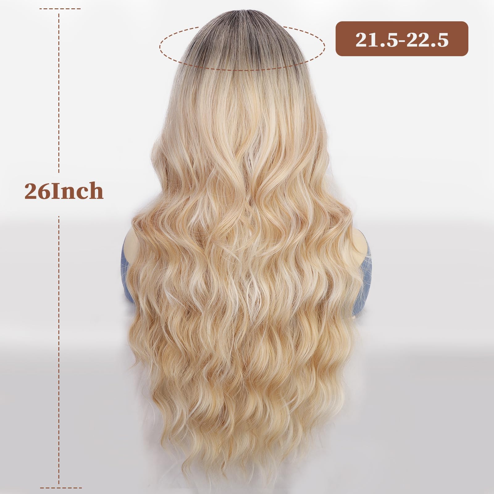 Lativ Ombre Blonde Brown Wig with Bangs Long Wavy Curly Wig with Brown End