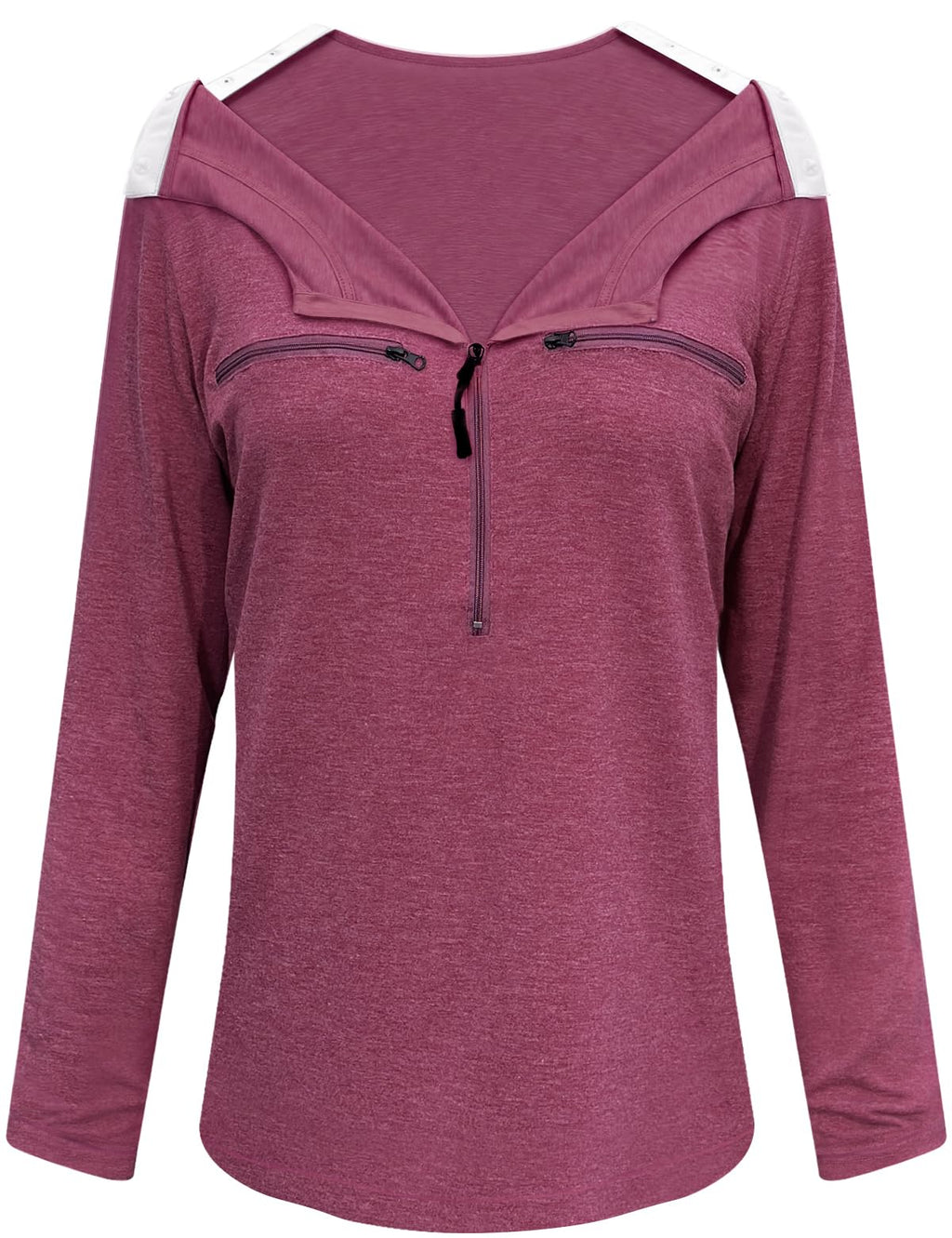 Chemo Port Shirts for Women Long Sleeve Post-Surgery Recovery with 2 Side Snaps Shoulder Surgery & Dialysis Recovery Shirts