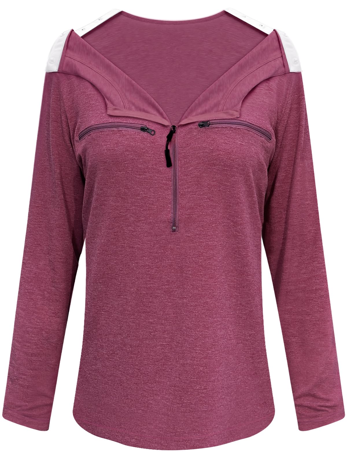Chemo Port Shirts for Women Long Sleeve Post-Surgery Recovery with 2 Side Snaps Shoulder Surgery & Dialysis Recovery Shirts