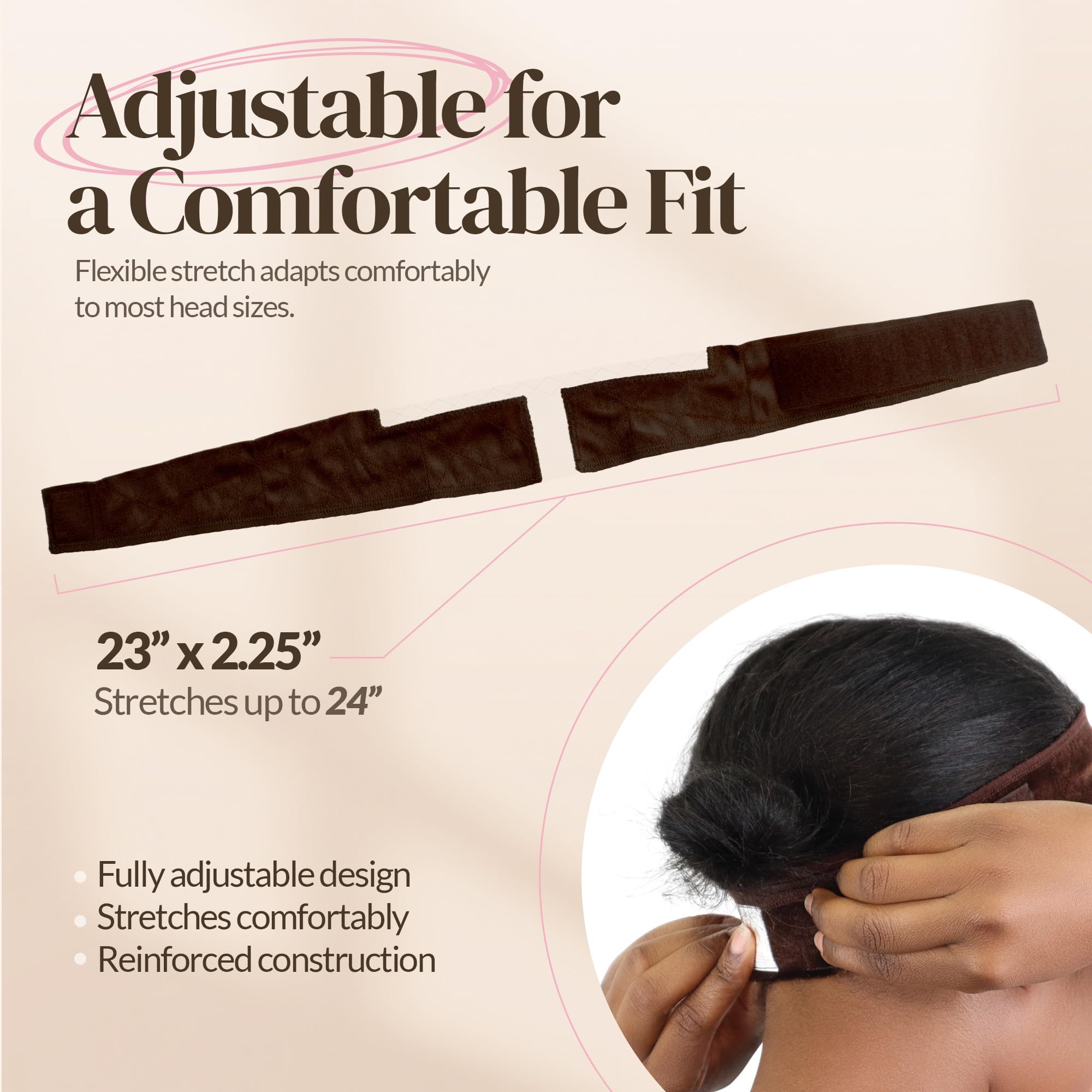 MILANO COLLECTION Wigrip, Premium Lace Wig Band for Women, Fully Adjustable & Reinforced Lace Wig Grip Band by Hairline, Comfortable and Secure Glueless Velvet Headband, Nude