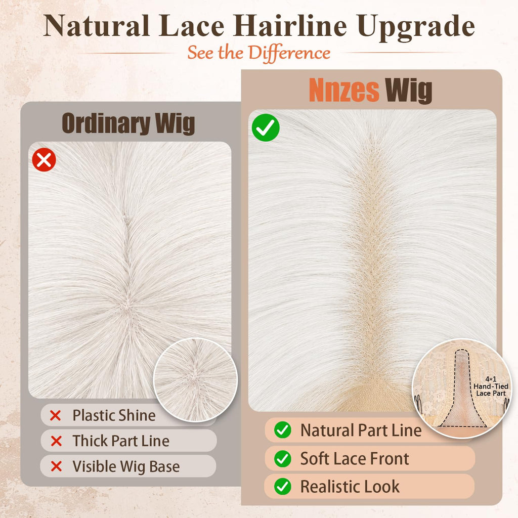 Nnzes Long Brown Mixed Blonde Wavy Wig 4x1 Lace Natural Hairline Middle Part Curly Heat-Resistant Synthetic Fiber for Women & Beginners Daily Party Use 26In