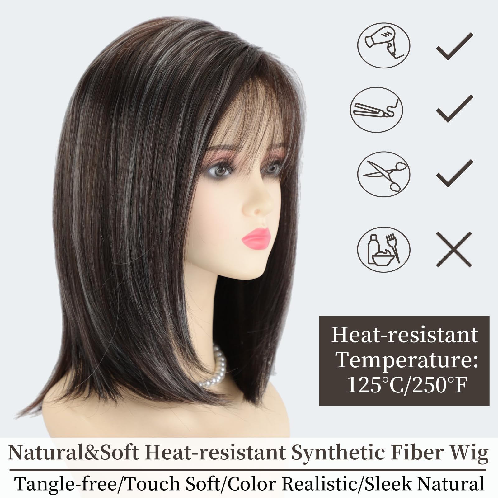 RENERSHOW Ombre Blonde Highlight Layered Bob Wig with Bangs for White Women