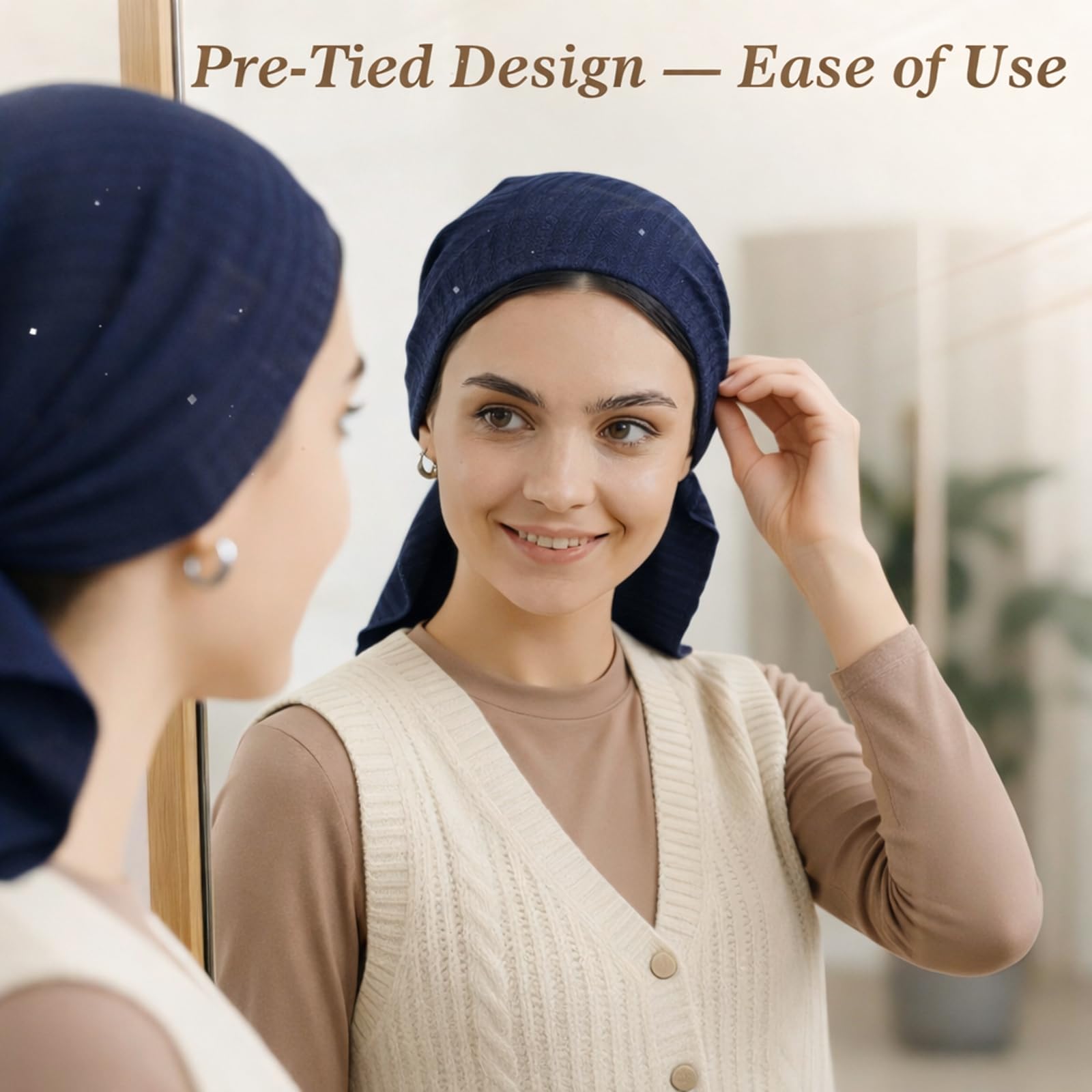 Pretied Head Scarves for Women – Fashionable Glitter Turban Head Wraps, Stylish Chemo Headwear, Elegant Hair Coverings