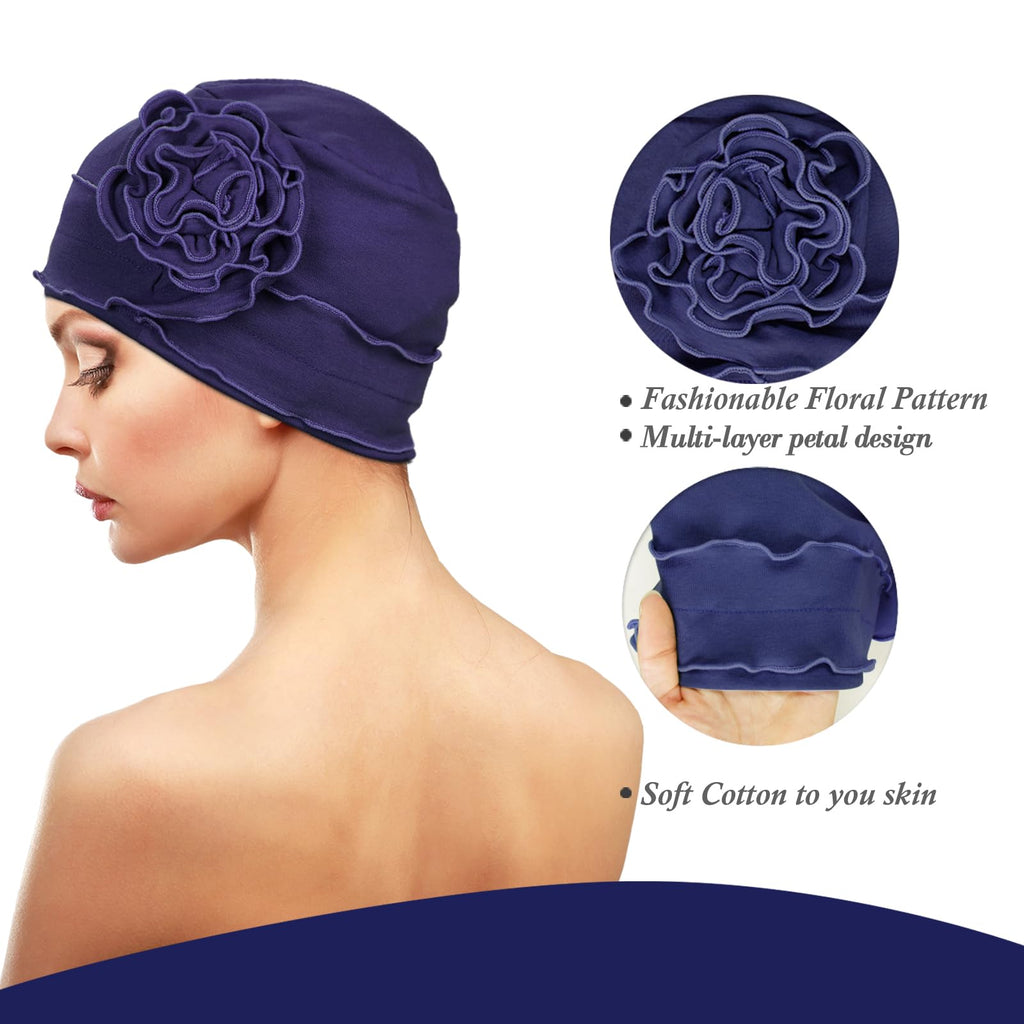 AIPESL 4 Pieces Cotton Chemo Turban Headwear, Soft Cancer Headwear Elastic Cancer Cap for Women with Hair Loss